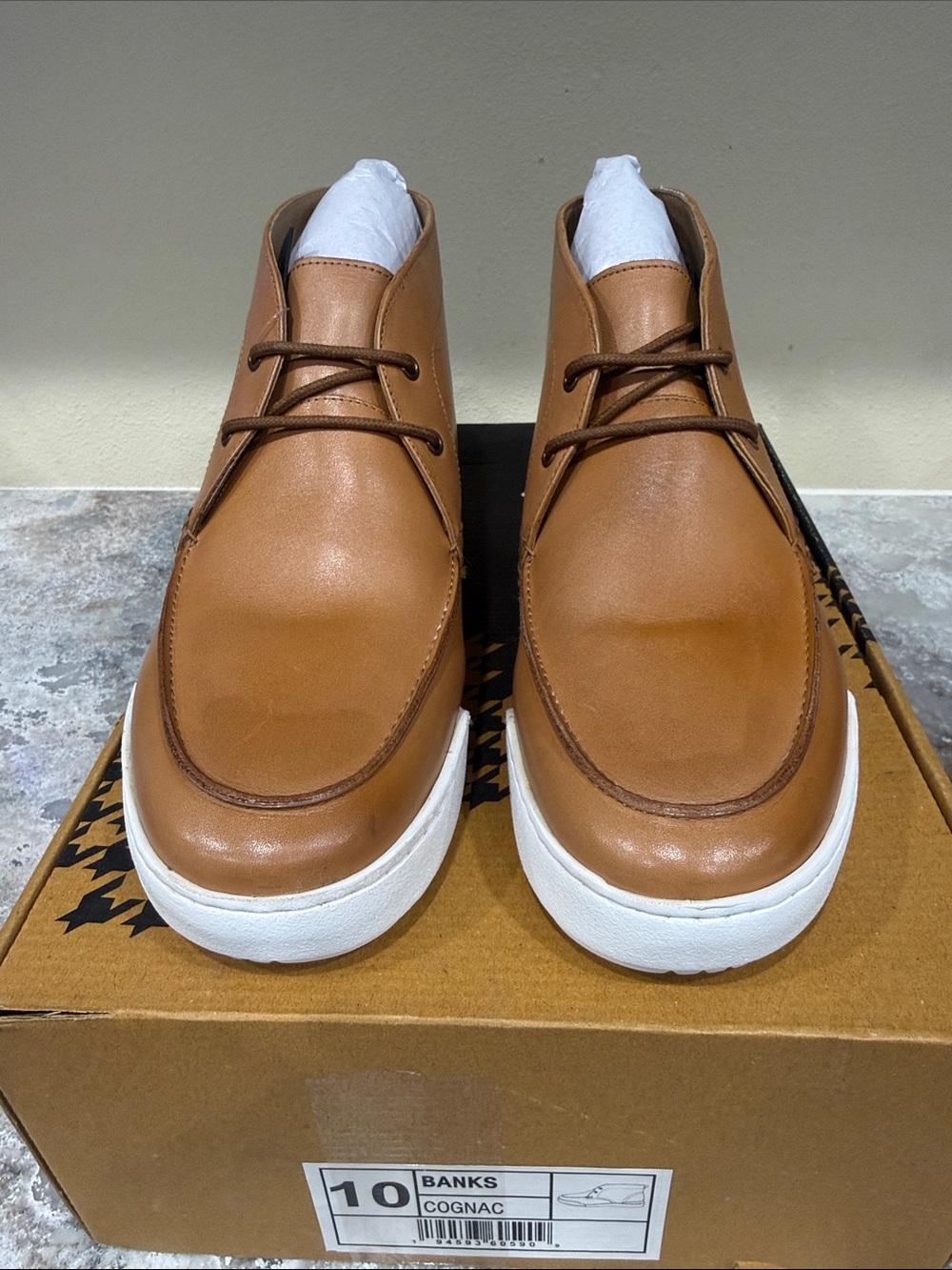 Men's Cognac Leather Chukka Boots with White Sole